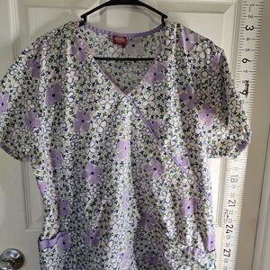 Purple Floral Scrub Top - V-Neck Nursing Shirt